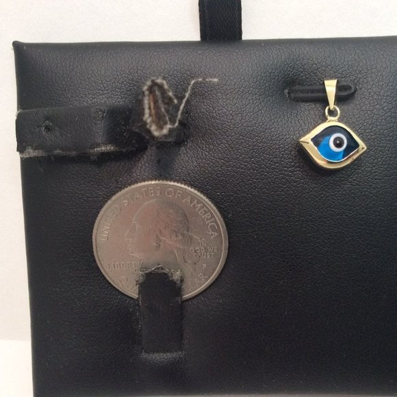 14k Yellow real Gold EVIL BLUE EYE Protect Charm .8gr - Picture 2 of 6